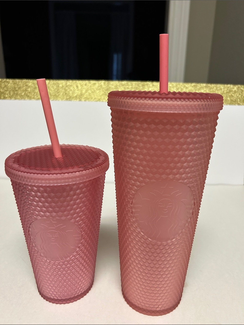 Bundle of 2 Starbucks Matte Pink Studded Tumbler Set with Straws